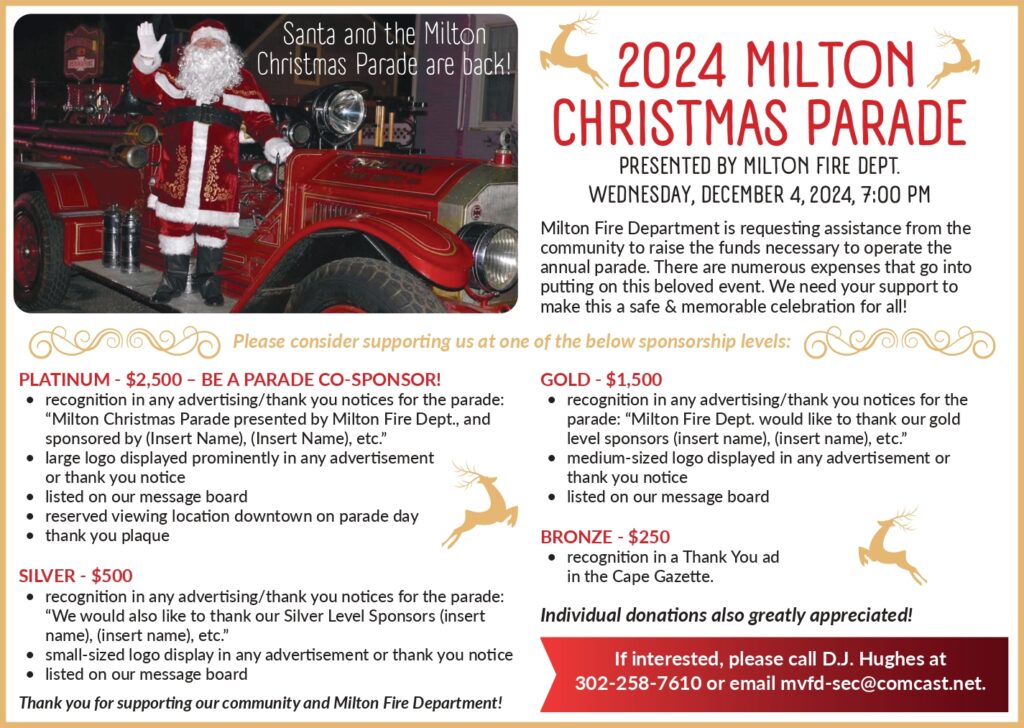 Sponsorship for Milton DE Christmas Holiday parade