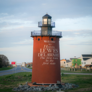 the Lighthouse welcome sign to Historic Lewes